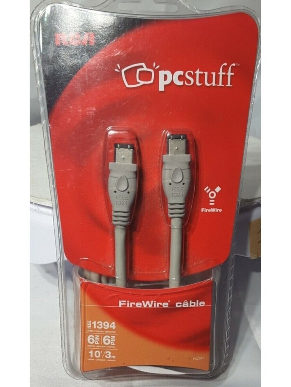 RCA FireWire Cable IEEE 1394 6-Pin to 4-Pin Gold Plated 10 Ft High Speed